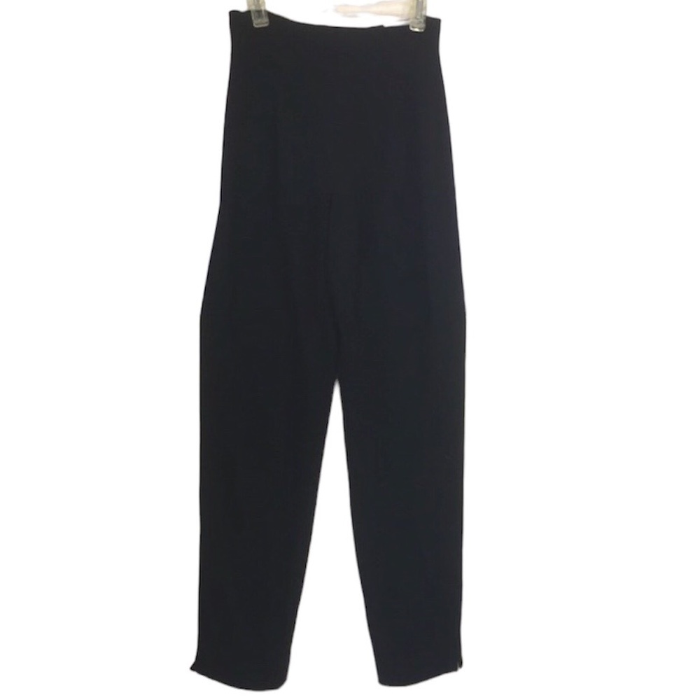 Emanuel Ungaro Vintage Pants High Waist Pleat Straight Leg Ankle Slit Wool Crepe